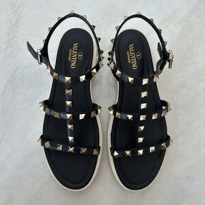 Valentino Black Sandals with Gold Studs